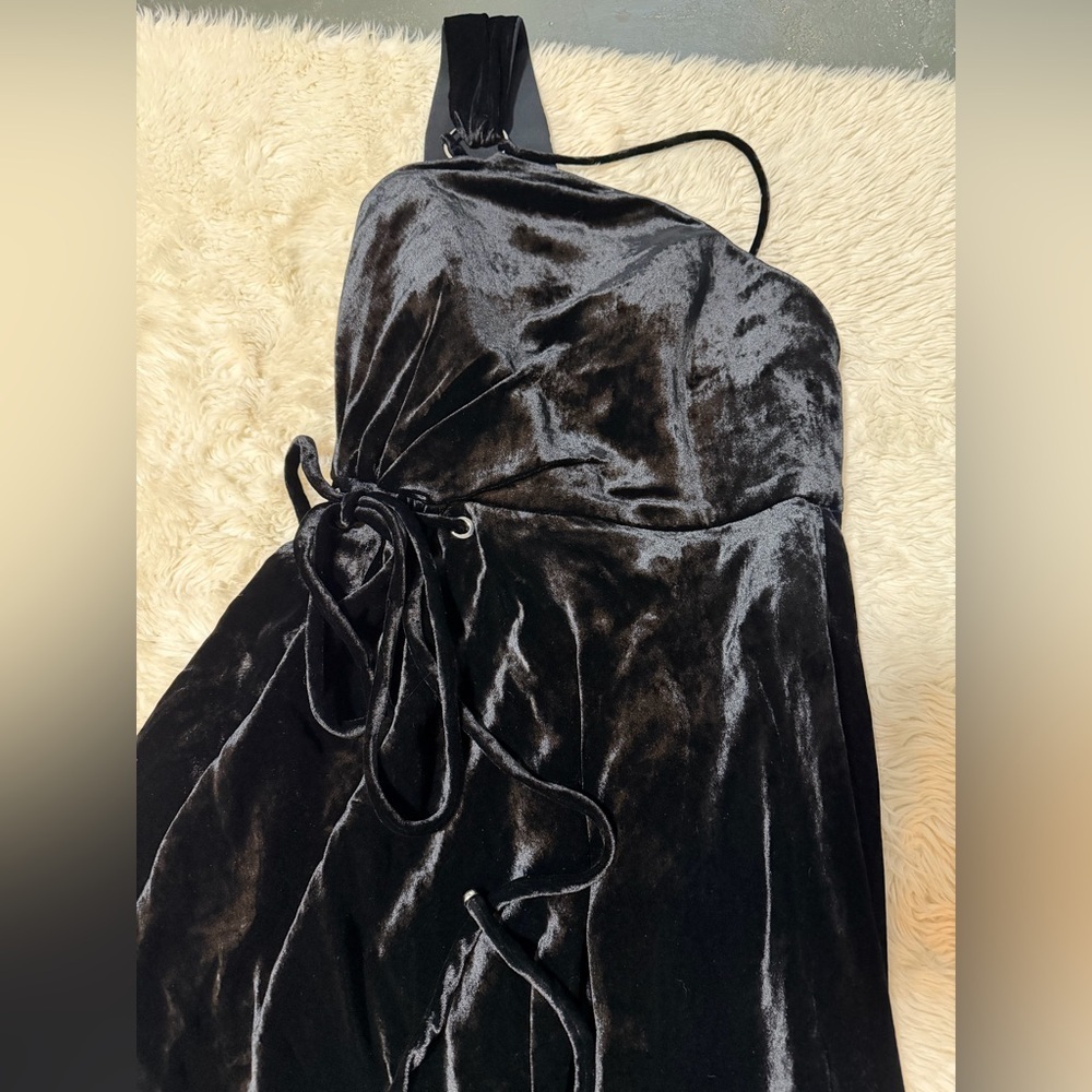 Mugler One Shoulder Velvet High Low Gown in Black - Size 6 - Picture 4 of 8